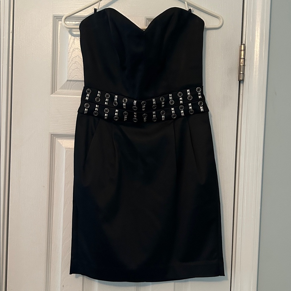 Bebe Black Strapless Dress with Embellished Detail